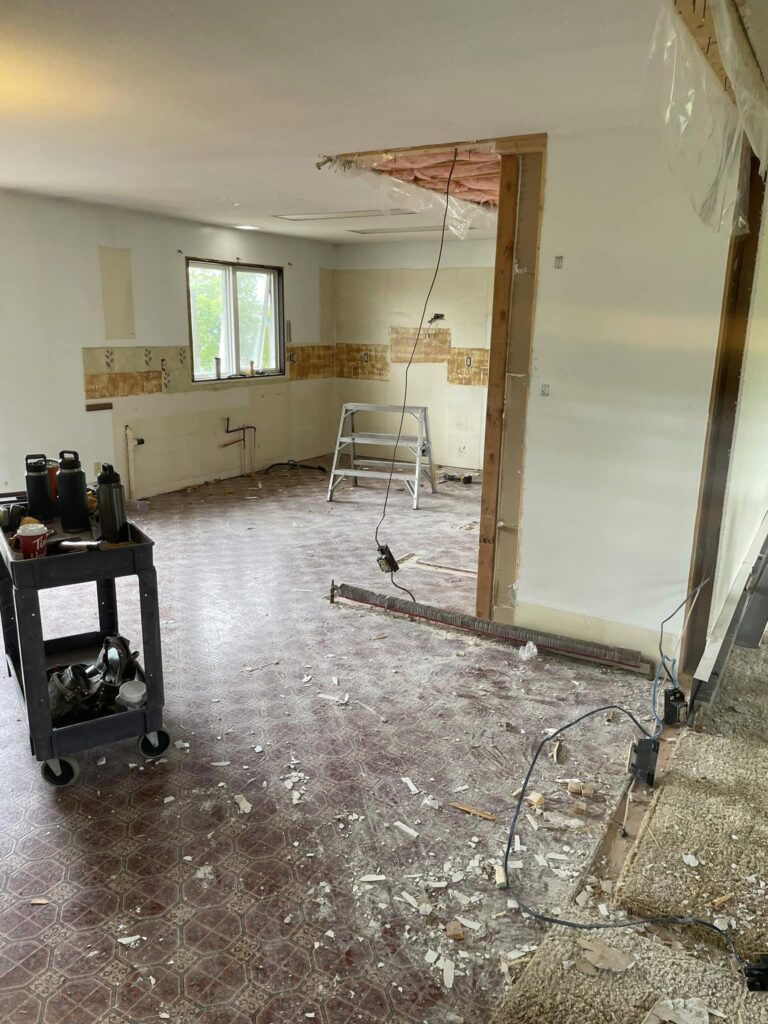 View showing the removal of old cabinetry.