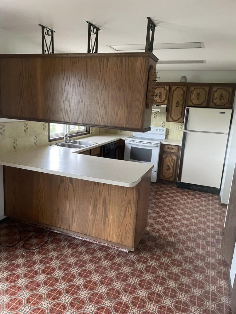 Wide view of original kitchen
