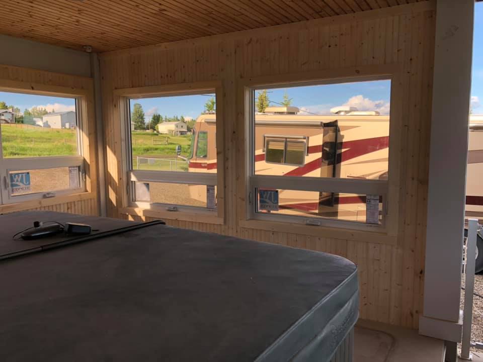 View from inside of spa room showing the interior wood walls.