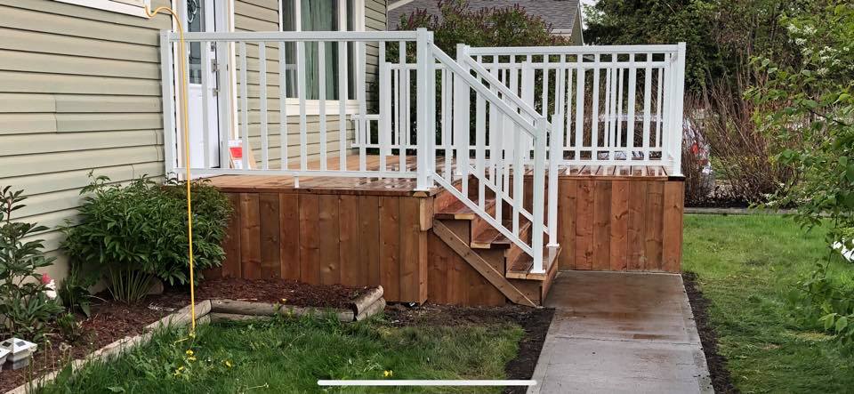Close-up photo of front porch with staircase