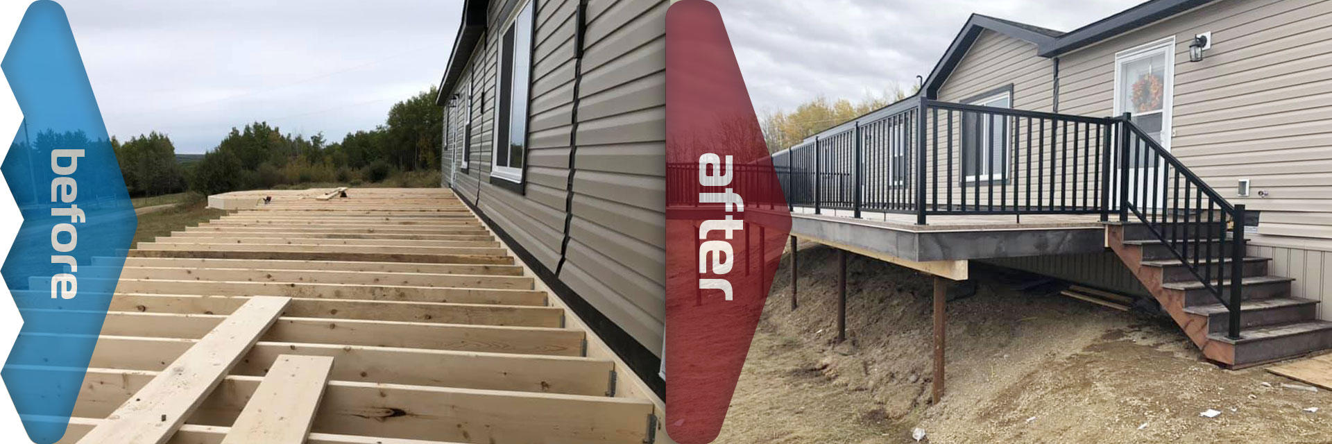 Photo of porch in construction and then after completion