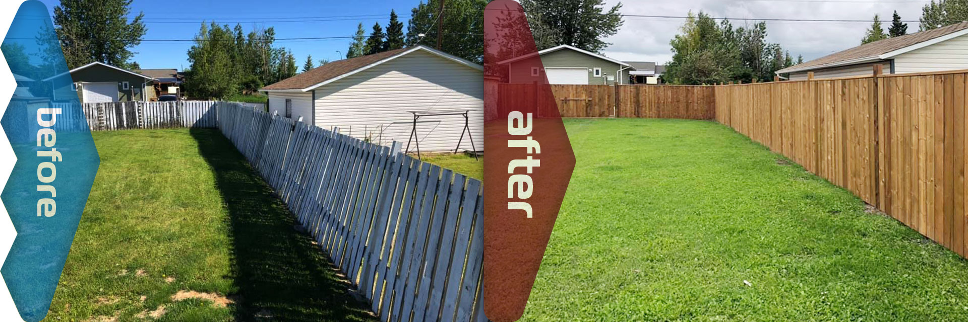 Photo of old existing fence and then the new fence that we built