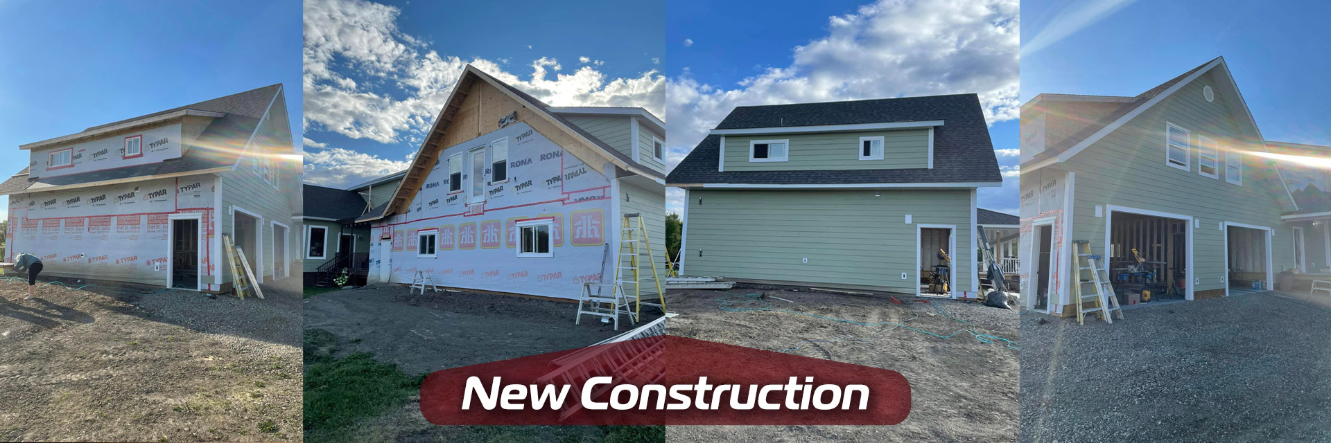 Photo of various stages of garage workshop under construction
