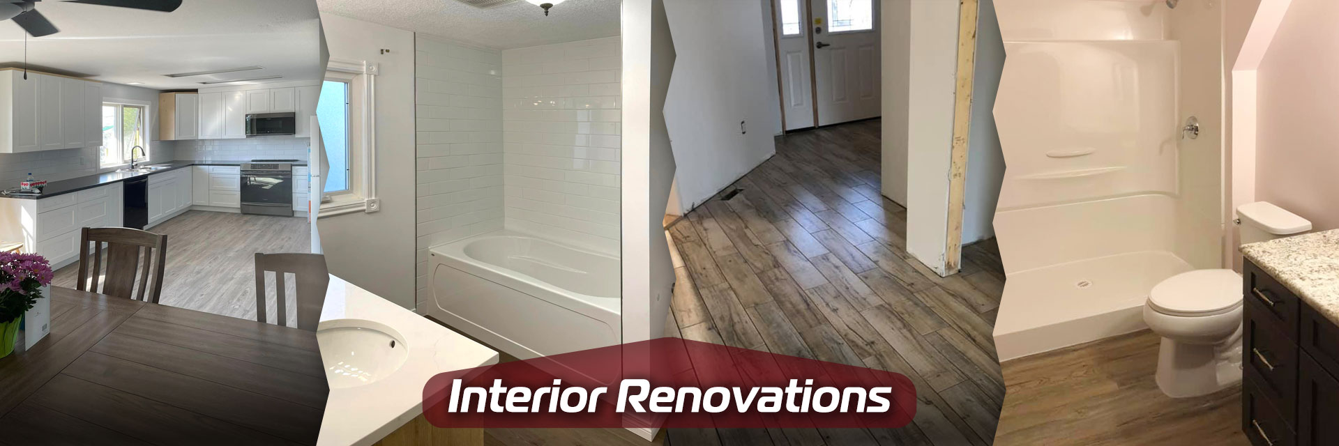 A collage of interior projects including kitchen remodeling, bathroom remodeling and new flooring.